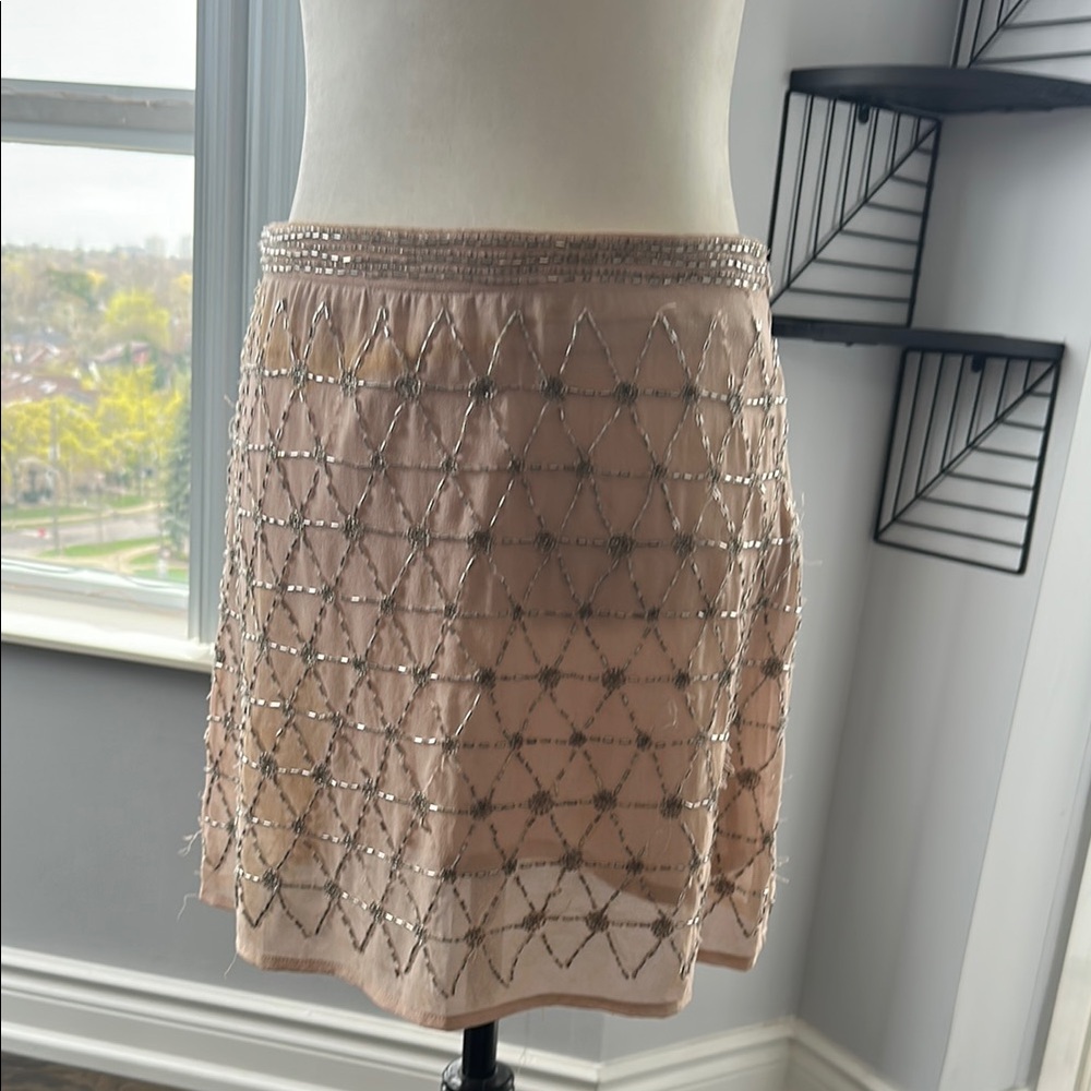 Light Pink Sequin Embellished Mini Skater Skirt